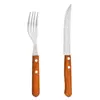 Juego de Cubiertos de Acero Inoxidable con Mangos de Madera, Juego de Cinco Piezas, Cuchillo para Filete de Hotel, Cuchillo y Tenedor para Filete Creativos con Mango de Madera, con Impresión de Logo