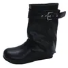 Hebilla de cinturón estilo coreano, botas de moda apiladas para mujer, nuevo modelo de otoño 2026, que aumentan la altura, adelgazantes, de punta redonda, hasta la pantorrilla, botas de moda