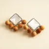 Pendientes de Corazón de Madera Color Café Transfronterizos Europeos y Americanos, Pendientes Estilo Retro Maillard, Pendientes de Diseño de Nicho para Mujer