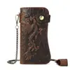 Cartera larga de cuero genuino de alta gama con patrones de tigre y dragón, estilo vintage personalizado, bolso de mano de piel de vaca con cremallera, tarjetero corto