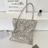 51153 Prata Branco Casual Estampa de Leopardo Bolsa de Ombro Feminina 2025 Outono e Inverno Nova Moda para o Trabalho Bolsa de Lona de Grande Capacidade