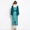 Ropa de mujer de primavera y verano Vestido Amazon Diseño europeo y americano cuello redondo abertura manga larga gasa jacquard falda de un paso
