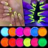 Brilhante luminoso quente novo kit de arte para unhas pó luminoso cor pó fluorescente joias brilhantes luminosas kit de 12 cores
