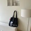 Bolsa de Ombro com Bolinhas Estilo Coreano com Bordado Floral, Fechamento por Cordão, Leve, Casual, Bolsa Tote Versátil de Nylon