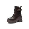 Botas plataforma de salto super alto de 10cm, nova coleção outono/inverno 2026, bico redondo, salto grosso, com fivela de cinto, botinhas estilosas