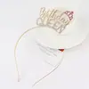 Nova Coroa de Aniversário com Letras Criativas Liga de Zinco Diamante Faixa de Cabeça de Aniversário Acessórios para Vestido de Festa de Aniversário de Princesa Adereços de Cabeça