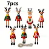 Nuevos Colgantes de Madera de Reno Navideño de 7 Piezas Artesanías Regalos para Árbol de Navidad Decoración de Oficina Colgantes