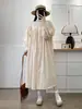 Fan de Literatura y Arte Xiao Li Cuello Dulce Holgado Cubre Grasa Vestido Primavera Reductor de Edad Casual Versátil Color Sólido Cárdigan Vestido Largo para Mujer