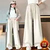 Pantalones para Niña con Forro de Polar, Nuevos Pantalones Deportivos Casuales Sueltos Estilo Hong Kong para Primavera y Otoño, Pantalones Versátiles de Pierna Recta y Pierna Ancha para Niños Mayores y Estudiantes