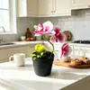 Mini 3 orquídeas Phalaenopsis artificiais em vasos aveludados, fornecimento de exportação direta, flores artificiais de toque realista, bonsai, adereços para fotografia