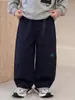 Calça cargo larga de algodão puro para meninos, estilo montanha, com bolsos grandes, bordada, casual, longa, nova para o outono, moderna
