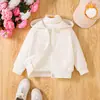Jaqueta Branca Lisa com Capuz e Zíper para Bebê Menina com Forro de Lã e Cardigã Simples Versátil Infantil Outono/Inverno Casual