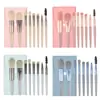 Juego de 8 brochas de maquillaje pequeñas Macaron, herramientas de maquillaje de belleza, juego de brochas de maquillaje de lana suave, mini juego portátil de rubor en polvo