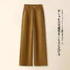 Pantalones de lana color café de pierna ancha para mujer, elegantes y chic para invierno, de cintura alta, pantalones rectos fluidos, nuevo estilo 2026 pantalones casuales para mujer