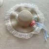 Nuevo Modelo de Marca de 26 Años: Sombrero de Paja con Encaje de Malla y Ala Ancha, Cinta Floral Rosa para Primavera y Verano, Estilo Suave de Albaricoque, Favorecedor para Caras Anchas