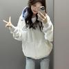 Moletom com Capuz Bordado de Letras da Marca Tendência Chinesa para Mulheres Outono e Inverno Costura Xadrez Solto de Alta Qualidade Estilo Preppy Jaqueta Cardigã