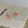 Pendientes de Flor de Rosa Rosa Esmaltada Estilo Retro Francés, Pendientes Pequeños y Hermosos de Nicho Estilo Bosque para Mujeres Sin Perforaciones