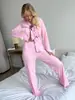Moda Europeia e Americana Cardigan com Cadarço Tops de Manga Longa e Calças Conjunto de Pijama de Duas Peças Confortável Casual Solto Conjunto de Roupa para Casa
