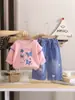 Conjunto de Primavera y Otoño para Niñas Elegante Bordado de Mariposa Sudadera de Manga Larga Jeans Conjunto de Dos Piezas Ropa Casual Infantil