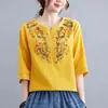 Top de Algodón Holgado Estilo Étnico Ropa de Verano 2023 Nuevo Estilo Camisa Adelgazante para Mamás con Diseño Elegante Ropa de Mujer