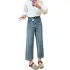 Novos jeans femininos de outono com strass brilhantes, estilo American high street, cintura alta, calças largas retas soltas de comprimento total