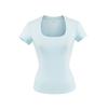 Ropa de Mujer al por Mayor Transfronteriza Estilo Europeo y Americano Ajustado Cuello en U Top Veraniego Adelgazante 2025 Nuevo Color Sólido Versátil Camiseta para Mujer