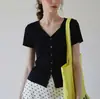 Super requintado e modelador, combina bem com saias e blusas, malha de seda gelada para mulheres, camiseta slim fit elástica de verão, cardigã de manga curta