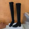 Botas largas botas elásticas tacón gamuza punta redonda sexy hasta la pantorrilla hasta la rodilla para mujeres delgadas tacón grueso otoño e invierno versátil adelgazantes