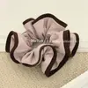 Estilo Coreano Bloqueo de Color Borde de Café Retro Moño Scrunchie Elegante Fruncido Grande Goma para el Cabello Cuerda para Moño