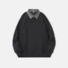Sudadera de peso pesado estilo camisa de dos piezas falsas para hombre, nuevo modelo otoño-primavera 2026, tacto de alta gama, patchwork, corte holgado, cuello camisero, manga larga
