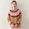 Tricô Jacquard Retrô Fair Isle de Caxemira Grossa para Mulheres Outono e Inverno 2025 Pulôver Solto Tricô de Base Top Externo