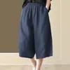 **Gangas Liquidación de Comercio Exterior Descuento Color Sólido Pantalones de Siete Puntos para Mujer Sueltos Retro Casual Shorts Pantalones de Algodón Lino para Mujer**