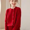 Novo Cardigan de Malha Cashmere Outono Inverno Gola Redonda Cor Sólida Cruzado de Botão Único Peça Externa Feminina Suéter Grosso Solto Slim