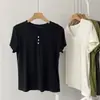 Camiseta de Verano 2026 para Mujer, Fresca de Lyocell, Tres Botones, Cuello en V Pequeño, Manga Corta, Adelgazante, Favorecedora, Hombro Normal