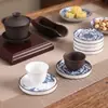 Posavasos Retro de Porcelana Azul y Blanca Color Bajo Esmalte Chino Redondo Portavasos Aislante Té Gongfu Sala de Té Accesorios para Utensilios de Té