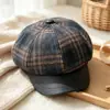 Gorro Octogonal de Lana a Cuadros Otoño e Invierno Estilo Retro Británico Académico Versátil para Mujer Boina Adelgazante Gorra de Pintor
