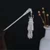 Grampo de Cabelo Estilo Étnico com Franjas Geométricas Vazadas, Grampo de Cabelo Moderno com Gotejamento de Óleo em Formato de Gota d'Água, Acessório de Cabelo Hanfu para Mulheres