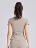 Verano Escote en V Sujetador Incorporado Ropa de Yoga para Mujer Manga Corta Adelgazante Alta Elasticidad Secado Rápido Top Deportivo de Fitness Camiseta