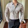 Explosões europeias e americanas Camisa masculina de lapela sem passar manga comprida Tendência Impressão digital Camisa casual da moda 3010