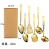 Conjunto de Utensílios de Cozinha Cross 6 peças Cabo Quadrado de Aço Inoxidável Frigideira Espátula com Furos Escorredor de Macarrão Colher Servidora Pública para Restaurante Escorredor