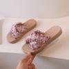 Verano nuevo hada tejido cuerda de cáñamo moda viaje palabra zapatillas playa casual tacón plano zapatillas de moda sandalias de exterior para mujer