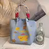 Nova bolsa de tricô estilo japonês e coreano, bolsa tote portátil para trabalho e viagem, bolsa tote de grande capacidade para o dia a dia, bolsa pequena quadrada de ombro