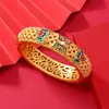 Exquisito Pulsera Dorada de Estilo Chino Tradicional con Color Esmalte e Incrustación de Piedra Hueca, Venta al por Mayor de Joyería Tradicional China para Bodas y Regalos