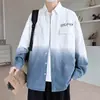 Camisa de manga larga con color degradado de personalidad para moda masculina de otoño, para hombres y adolescentes, estilo coreano, casual, versátil, holgada