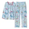 [100% Algodón] Conjunto de pijama floral de manga larga para mujer, estilo holgado y dulce, jersey de cuello redondo, pantalones largos, adecuado para otoño