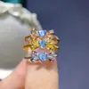 Anillo de Topacio Azul Natural Estilo Lazo con Diseño Tridimensional, Anillo Vintage para Mujer, Dulce y Ajustable, Envío Directo de Una Pieza