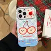 Dos Diseños de Cereza Roja Adecuados para Funda Protectora de iPhone 16 con Ventana Grande de Piel de Cordero, iPhone 15, iPhone 17Pm Funda para Teléfono Anti-Caídas