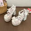 Sapatos Lolita saltos altos sapatos lo laço branco Mary Jane emagrecedor versátil primavera festa do chá