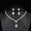 Conjunto Duas Peças Colar e Brincos Pingente Gota de Água com Strass Simples Europeu e Americano Corrente Garra Acessórios para Vestido de Casamento Festa Diamante