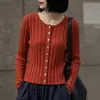 Elegante Cárdigan de Punto Acanalado con Cuello Redondo para Mujeres Petites, Novedad Otoño Temprano 2026 Manga Larga Elegante Delgado